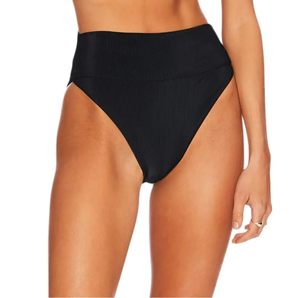 BEACH RIOT Women's Highway Bikini Bottoms Large Black Ribbed High Waist NWT